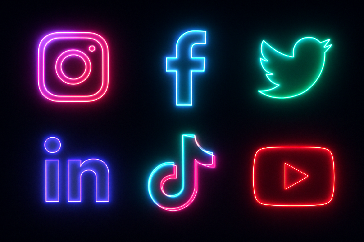 SOCIAL MEDIA LOGGOS WITH NEON AND BLACK BG